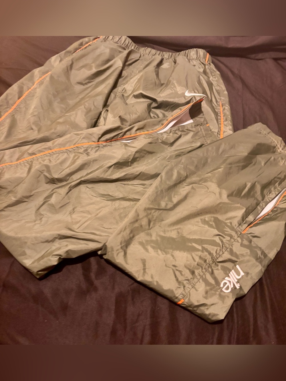 Nike Olive Track Pants with Orange Piping